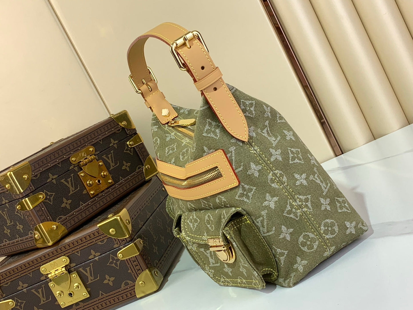 Vintage Denim Messenger Bag Green